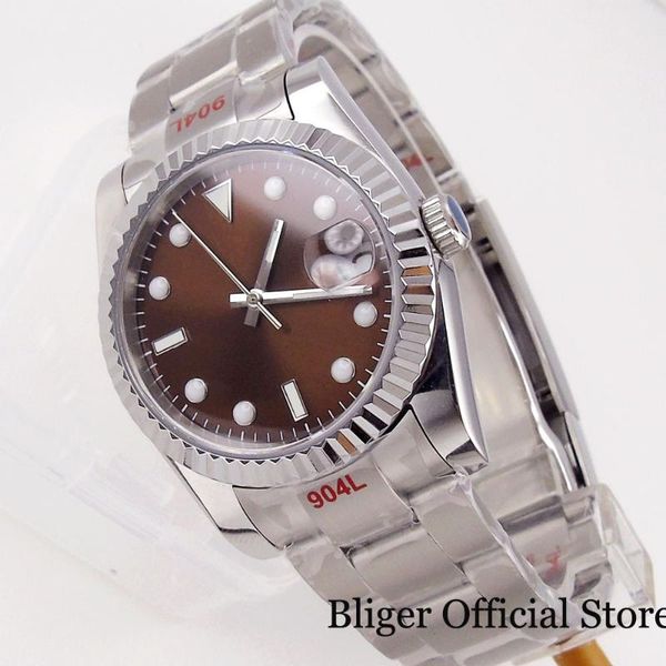 wristwatches bliger fluted bezel men watch 36mm case coffee sterile dial miyota 8215 luminous hand flat sapphire mganifier oyster strap, Slivery;brown
wristwatches bliger fluted bezel men watch 36mm case coffee sterile dial miyota 8215 luminous hand flat sapphire mganifier oyster strap, Slivery;brown