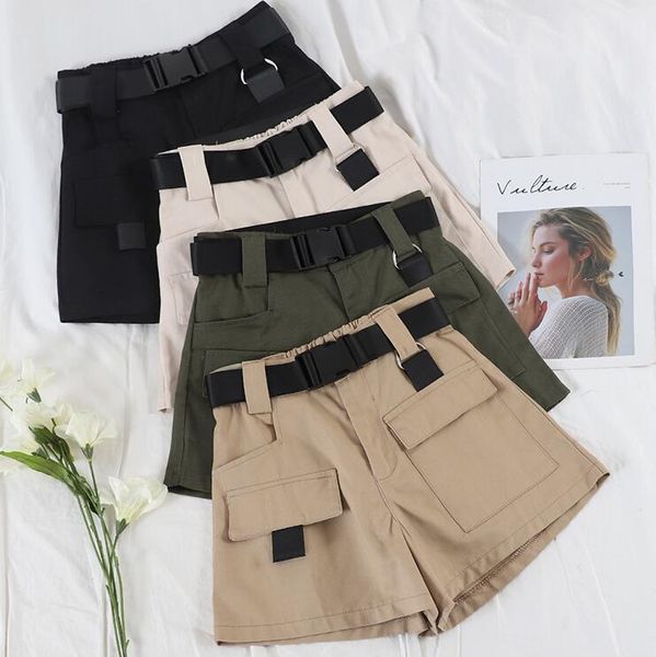 women's shorts casual high waist overalls women loose thin multi-pocket belt, White;black
women's shorts casual high waist overalls women loose thin multi-pocket belt, White;black