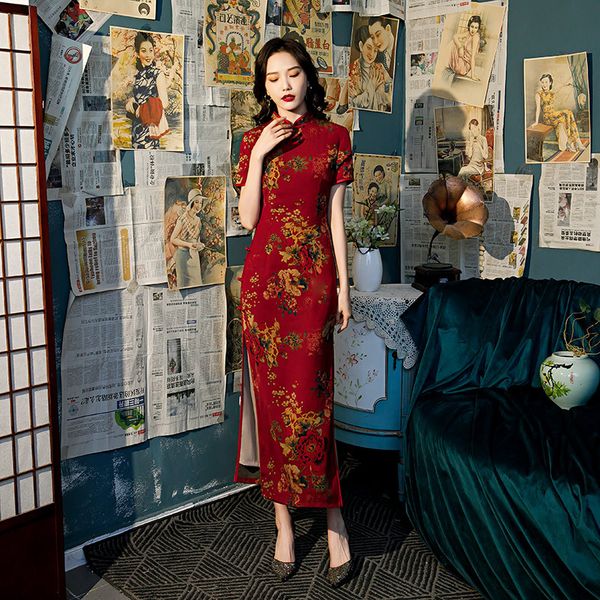 vintage chinese style print flower qipao long handmade 8-button cheongsam womens mandarin collar traditional dress, Red
vintage chinese style print flower qipao long handmade 8-button cheongsam womens mandarin collar traditional dress, Red