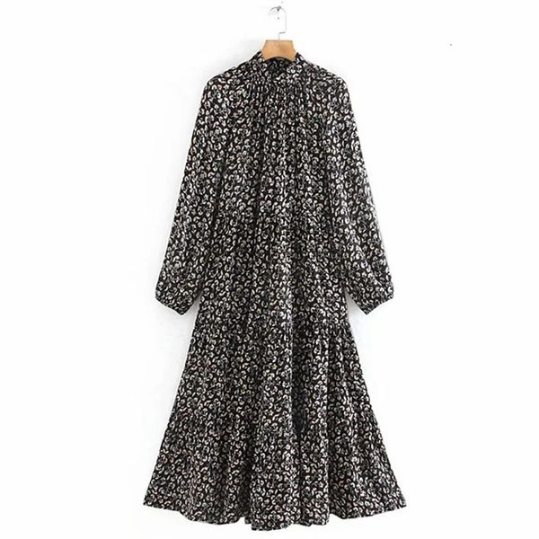 New Women 2021 Vintage Pleated High Neck Floral Printed Midi Dress Elegant Fashion Long Sleeves Ruffled Hems Mujer Dresses Do20 605J, Black;gray 
New Women 2021 Vintage Pleated High Neck Floral Printed Midi Dress Elegant Fashion Long Sleeves Ruffled Hems Mujer Dresses Do20 605J, Black;gray