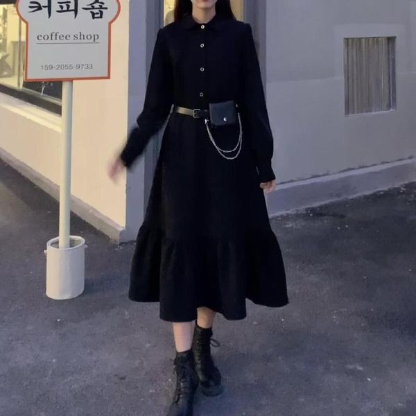 casual dresses dress women's black medium length cool style autumn and winter design sense long sleeve lapel belt delivery, Black;gray
casual dresses dress women's black medium length cool style autumn and winter design sense long sleeve lapel belt delivery, Black;gray