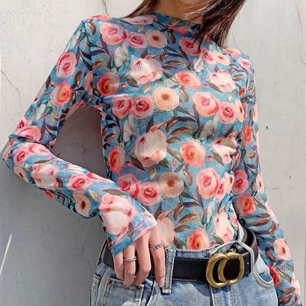 women's t-shirt t shirts women sheer mesh long sleeve monet flower print tshirt summer fashion see through female bottoming tee shirt, White
women's t-shirt t shirts women sheer mesh long sleeve monet flower print tshirt summer fashion see through female bottoming tee shirt, White