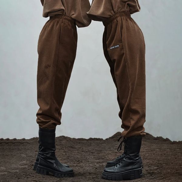 vintage brown corduroy harem pants for women elastic waist korean style casual loose trouser streetwear harajuku, Black;white
vintage brown corduroy harem pants for women elastic waist korean style casual loose trouser streetwear harajuku, Black;white