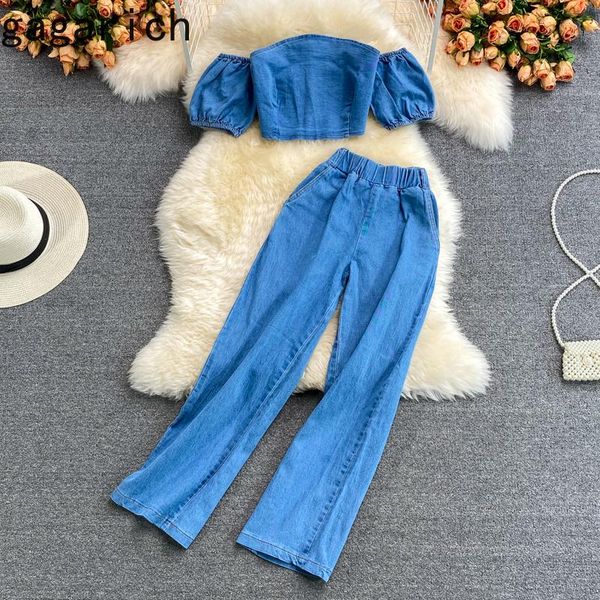 women's two piece pants gagarich woman set summer ins fashion off shoulder puff sleeves short high waist loose wide leg straight pant d, White
women's two piece pants gagarich woman set summer ins fashion off shoulder puff sleeves short high waist loose wide leg straight pant d, White