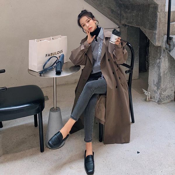 women's trench coats 2021 medium and long small spring autumn high-end temperament knee length british coat, Tan;black
women's trench coats 2021 medium and long small spring autumn high-end temperament knee length british coat, Tan;black