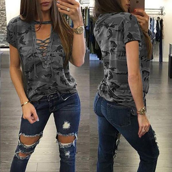 casual t-shirts camouflage pattern wear fashion women loose summer clothing ladies lace-up neck short sleeves loose t-shirt, White
casual t-shirts camouflage pattern wear fashion women loose summer clothing ladies lace-up neck short sleeves loose t-shirt, White