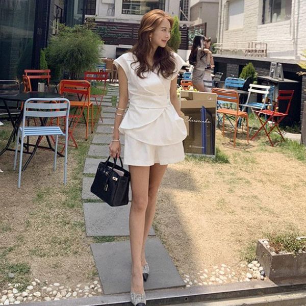 short sleeve blouse and shorts casual streetwear modis 2 piece set ladies women's sheer office work summer two dress, White
short sleeve blouse and shorts casual streetwear modis 2 piece set ladies women's sheer office work summer two dress, White