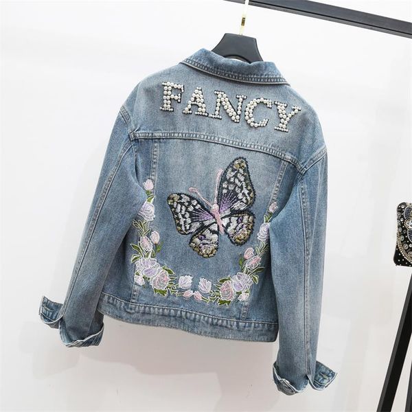 women's jackets denim jacket flower butterfly embroidery pearl decoration plus size xxxxl loose jeans coat 2021 korean fashion outwear, Black;brown
women's jackets denim jacket flower butterfly embroidery pearl decoration plus size xxxxl loose jeans coat 2021 korean fashion outwear, Black;brown