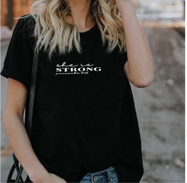 she is strong letter print womens t shirt short sleeve o neck loose summer fashion tee mujer, White
she is strong letter print womens t shirt short sleeve o neck loose summer fashion tee mujer, White