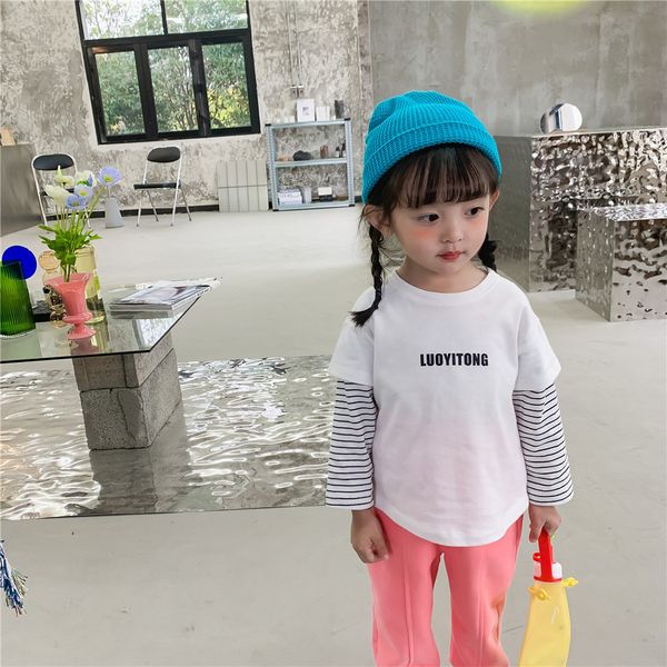 and spring children's boys' girls' korean t-shirt 2021 cute fake 2-piece top, Black;white
and spring children's boys' girls' korean t-shirt 2021 cute fake 2-piece top, Black;white