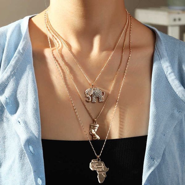 nz1935 jewelry new personalized multi-layer simple alloy elephant map portrait necklace, Silver
nz1935 jewelry new personalized multi-layer simple alloy elephant map portrait necklace, Silver