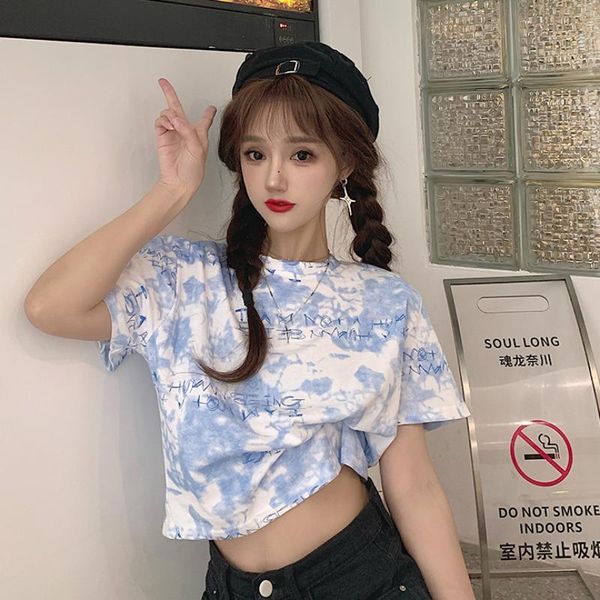 women's t-shirt women summer t shirts short sleeve tie dye 2021 female loose student clothes, White
women's t-shirt women summer t shirts short sleeve tie dye 2021 female loose student clothes, White