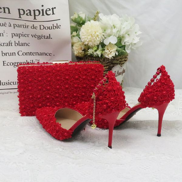 red pearl flower wedding shoes matching bags high heels toe strap ladies party shoe and set xbk3, Black
red pearl flower wedding shoes matching bags high heels toe strap ladies party shoe and set xbk3, Black