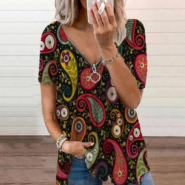 women's blouses & shirts s-5xl 12colors printed zipper v-neck thin short sleeve t-shirt plus size comfortable vintage casual woman summ, White
women's blouses & shirts s-5xl 12colors printed zipper v-neck thin short sleeve t-shirt plus size comfortable vintage casual woman summ, White
