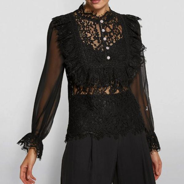 2021 new runway designers women and bloues spring autumn long sleeve black lace blouses womens xm42, White
2021 new runway designers women and bloues spring autumn long sleeve black lace blouses womens xm42, White