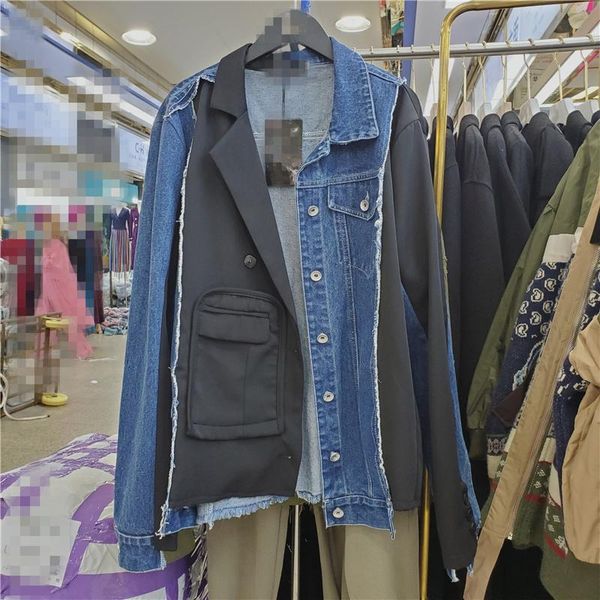 women's suits & blazers seebeautiful contrast color spliced denim loose blazer coat notched long sleeve pocket women autumn 2021 fashio, White;black
women's suits & blazers seebeautiful contrast color spliced denim loose blazer coat notched long sleeve pocket women autumn 2021 fashio, White;black