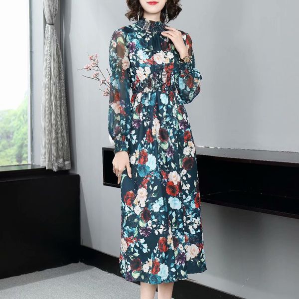 fashion 2021 spring new flower print beading collar long sleeve midi dress a2vg, Black;gray 
fashion 2021 spring new flower print beading collar long sleeve midi dress a2vg, Black;gray