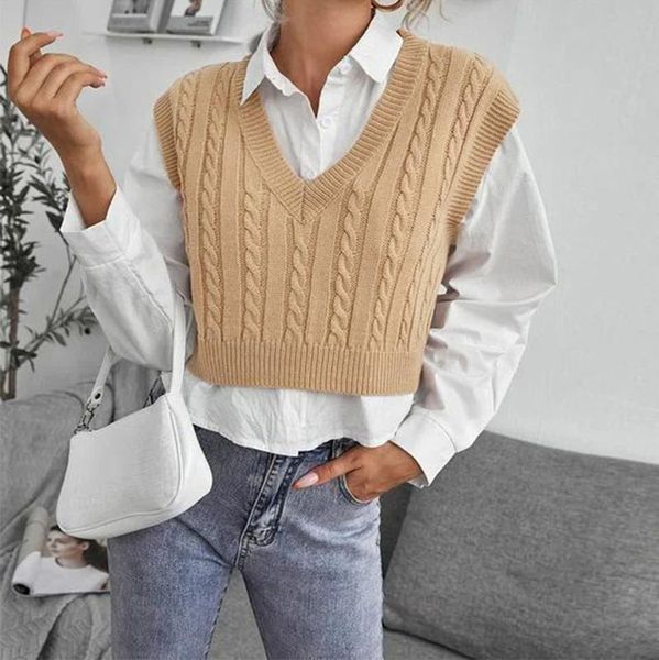 women's sweaters kawaii solid color patched knitwear sleeveless pullover v neck knitted tank preppy style pullovers autumn women, White;black
women's sweaters kawaii solid color patched knitwear sleeveless pullover v neck knitted tank preppy style pullovers autumn women, White;black