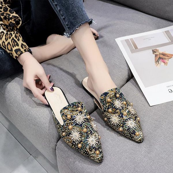 slippers deat 2021 spring and summer fashion casual pointed embroidery shallow baotou half for women's sj607, Black
slippers deat 2021 spring and summer fashion casual pointed embroidery shallow baotou half for women's sj607, Black