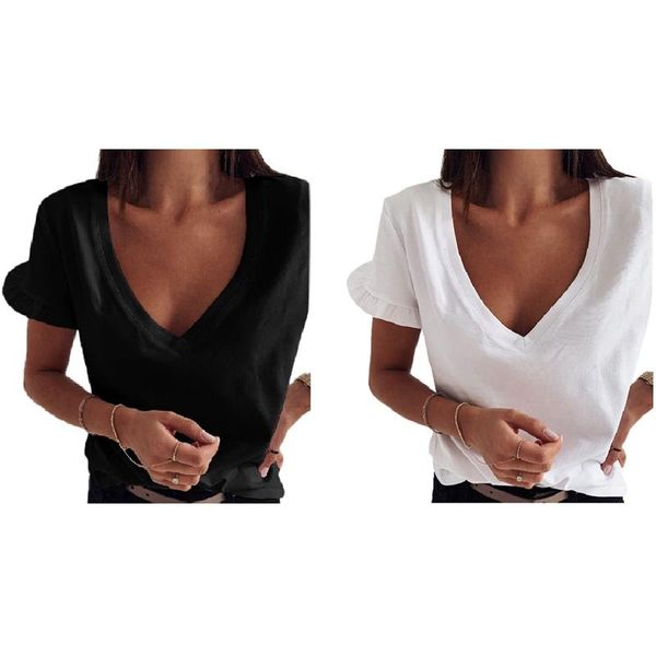 women's t-shirt 2x summer simple solid color v-neck ruffle short sleeve white xl size & black
women's t-shirt 2x summer simple solid color v-neck ruffle short sleeve white xl size & black