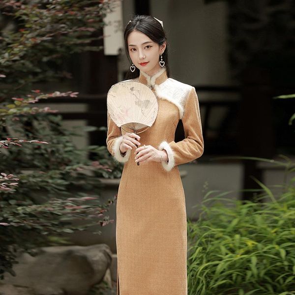 ethnic clothing high-end slim mid-length cheongsam womem fur collar plus velvet traditional chinese dress vintage size qipao winter fashion, Red
ethnic clothing high-end slim mid-length cheongsam womem fur collar plus velvet traditional chinese dress vintage size qipao winter fashion, Red