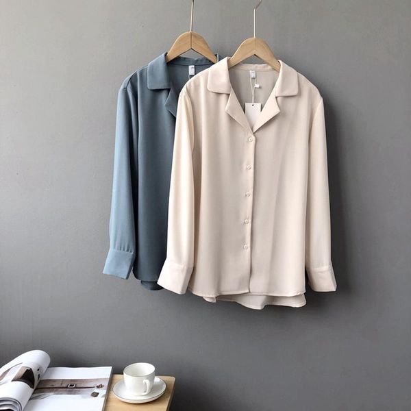 women's blouses & shirts chiffon shirt 2021 autumn women casual all match basic notched collar long sleeve solid color clothes and, White
women's blouses & shirts chiffon shirt 2021 autumn women casual all match basic notched collar long sleeve solid color clothes and, White