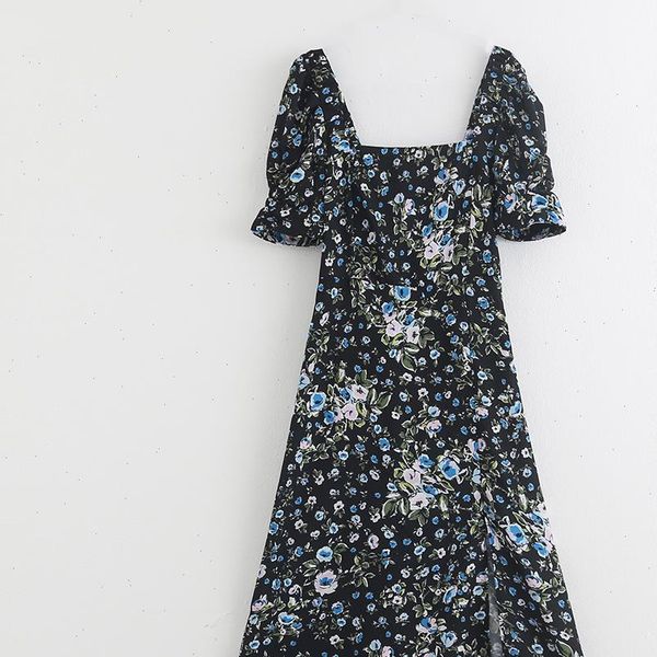 new french square collar, short sleeve, forked flower printed mid long dresses for summer 2021 drop shipping, Black;gray
new french square collar, short sleeve, forked flower printed mid long dresses for summer 2021 drop shipping, Black;gray