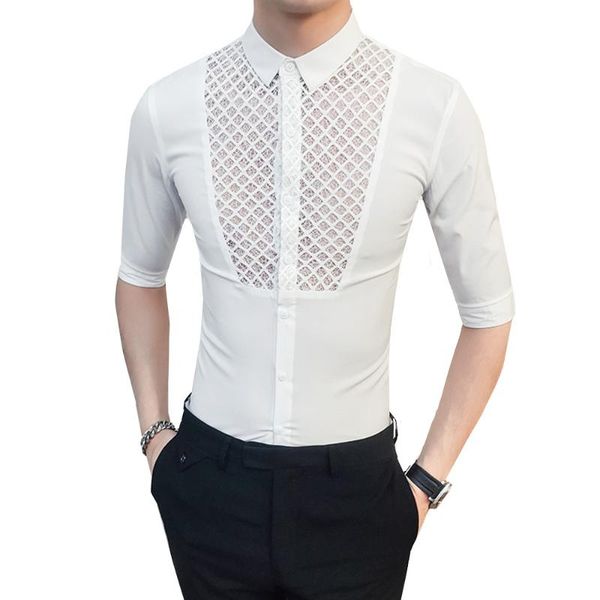 transparent men summer see through half sleeve dress shirts 2021 british style male hollow outfits night club blouses, White;black
transparent men summer see through half sleeve dress shirts 2021 british style male hollow outfits night club blouses, White;black