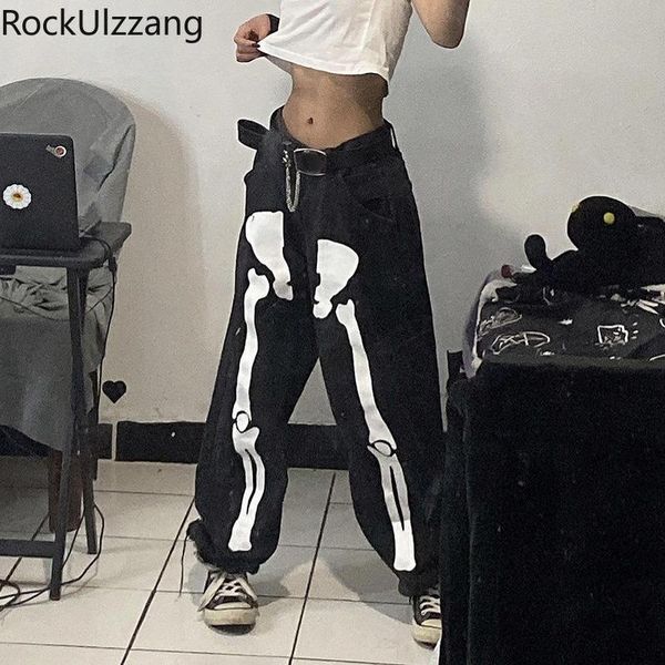 women's jeans boyfriend streetwear woman mom fashion skeleton punk baggy black denim pant harajuku high waist hip hop goth long trouser, Blue
women's jeans boyfriend streetwear woman mom fashion skeleton punk baggy black denim pant harajuku high waist hip hop goth long trouser, Blue