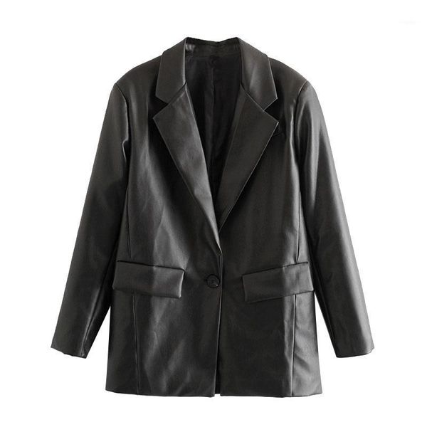 women fashion faux leather loose blazer coat vintage pockets long sleeve back vents female outerwear chic 2021 women's suits & blazers, White;black
women fashion faux leather loose blazer coat vintage pockets long sleeve back vents female outerwear chic 2021 women's suits & blazers, White;black