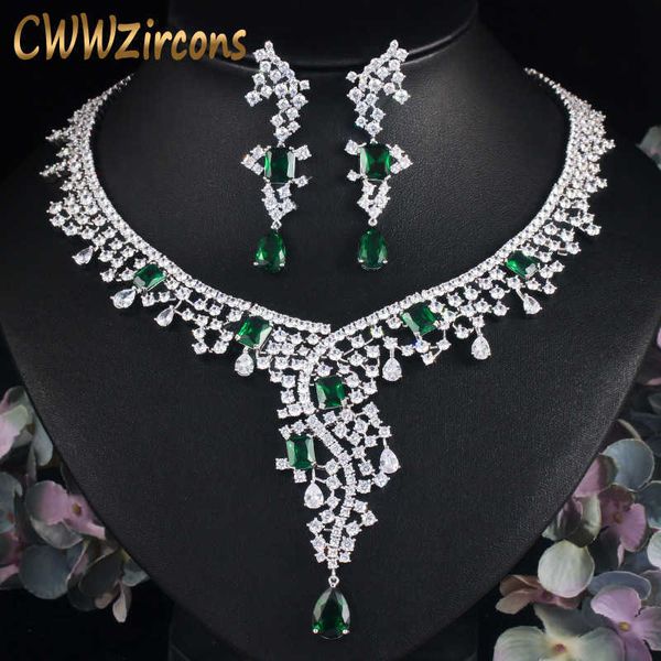 cwwzircons luxury green cubic zirconia long drop earring necklace party jewelry set for brides wedding costume accessories t446 h1022, Silver
cwwzircons luxury green cubic zirconia long drop earring necklace party jewelry set for brides wedding costume accessories t446 h1022, Silver