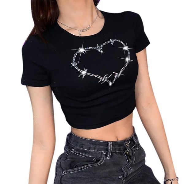 women's t-shirt women short sleeve o-neck t shirt harajuku rhinestone heart print slim crop top, White
women's t-shirt women short sleeve o-neck t shirt harajuku rhinestone heart print slim crop top, White