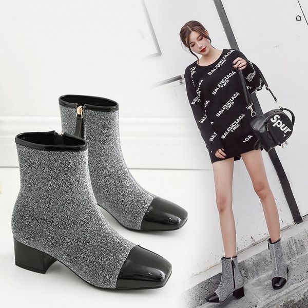 boots 2021 winter color matching women's short square head plus velvet warm side zipper comfortable knight, Black
boots 2021 winter color matching women's short square head plus velvet warm side zipper comfortable knight, Black