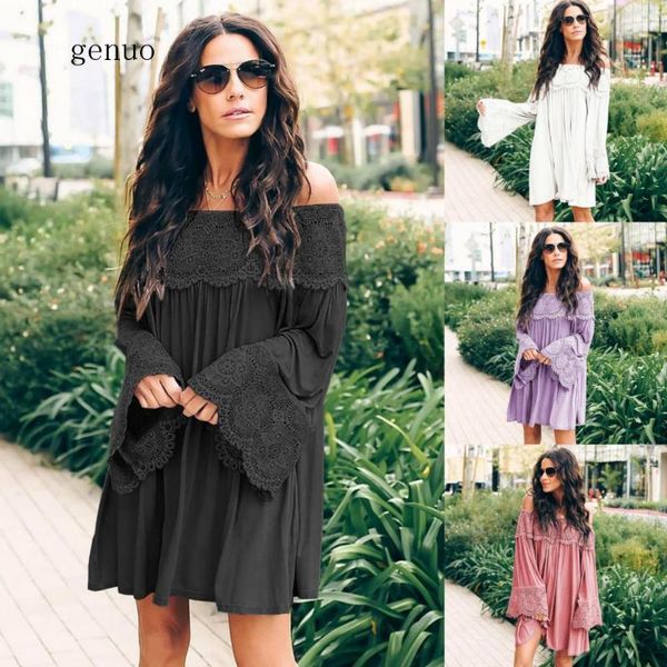 casual dresses women lace chiffon summer dress slash neck long flare sleeve solid loose large size women's clothing spring, Black;gray
casual dresses women lace chiffon summer dress slash neck long flare sleeve solid loose large size women's clothing spring, Black;gray