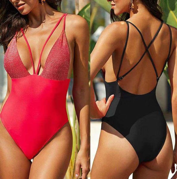 one-piece suits stitching solid color gold glitter silk swimsuit v-neck siamese bikinis women's cross back swimwear
one-piece suits stitching solid color gold glitter silk swimsuit v-neck siamese bikinis women's cross back swimwear