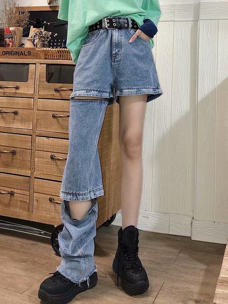 women's jeans multifunctional detachable straight trousers short pants for women high waisted personality streetwear, Blue
women's jeans multifunctional detachable straight trousers short pants for women high waisted personality streetwear, Blue