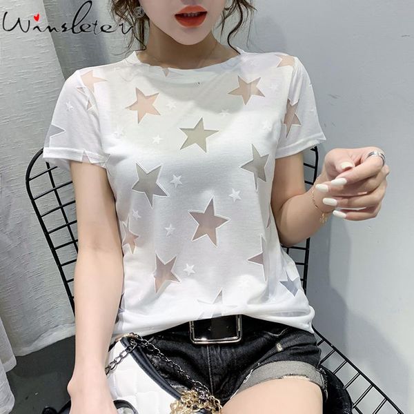 women's t-shirt summer korean clothes cotton girl o-neck transparent stars women short sleeve all match tees 2021 t12816a, White
women's t-shirt summer korean clothes cotton girl o-neck transparent stars women short sleeve all match tees 2021 t12816a, White