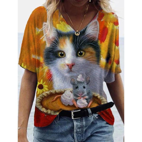 women's 3d cat and mouse printed polyester t-shirt oversized loose short sleeve v-neck t-shirt casual streetwear summer basic t-shirt 5, White
women's 3d cat and mouse printed polyester t-shirt oversized loose short sleeve v-neck t-shirt casual streetwear summer basic t-shirt 5, White