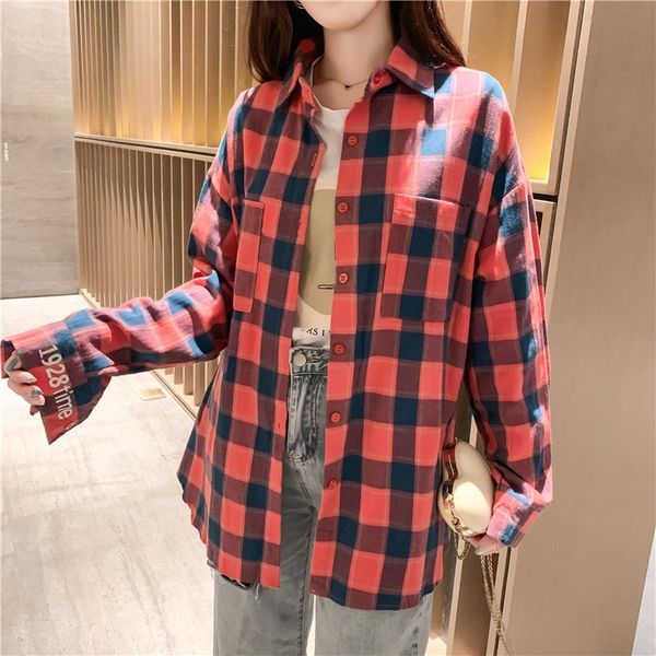 women's blouses & shirts autumn women long sleeve turn-down collar plaid cotton casual loose blouse, White
women's blouses & shirts autumn women long sleeve turn-down collar plaid cotton casual loose blouse, White