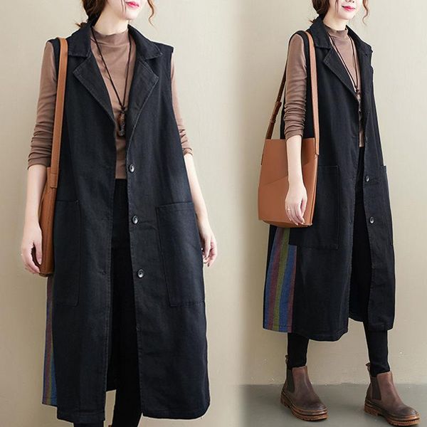 women's vests striped stitching sleeveless denim windbreaker plus size breasted suit collar mid-length waistcoat autumn vest y487, Black;white
women's vests striped stitching sleeveless denim windbreaker plus size breasted suit collar mid-length waistcoat autumn vest y487, Black;white