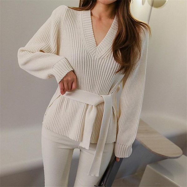 women's sweaters fall winter sweater women vintage v-neck wear a belt loose female korean knitting cotton casual long pullovers, White;black
women's sweaters fall winter sweater women vintage v-neck wear a belt loose female korean knitting cotton casual long pullovers, White;black