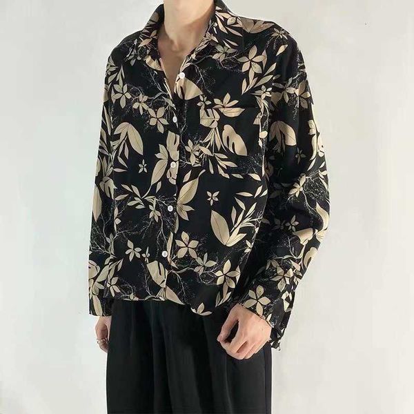 fancy men's spring and autumn harajuku youth loose trend long sleeve shirt, Black