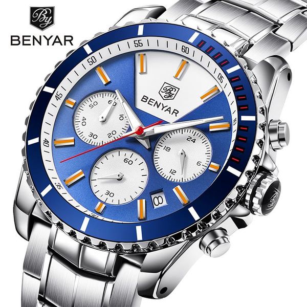 wristwatches benyar watch men 2021 steel quartz business wristwatch analog chronograph display date mens relogio masculino, Slivery;brown
wristwatches benyar watch men 2021 steel quartz business wristwatch analog chronograph display date mens relogio masculino, Slivery;brown