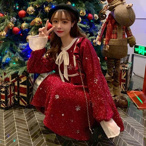 casual dresses red retro dress year chritmas glittering sequin female 2021 autumn winter korean style color block sweater, Black;gray
casual dresses red retro dress year chritmas glittering sequin female 2021 autumn winter korean style color block sweater, Black;gray