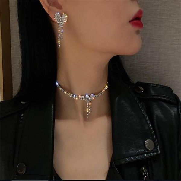 earrings & necklace love heart rhinestone jewelry set for women geometric tassel crystal weddings banquet drop gifts, Silver
earrings & necklace love heart rhinestone jewelry set for women geometric tassel crystal weddings banquet drop gifts, Silver