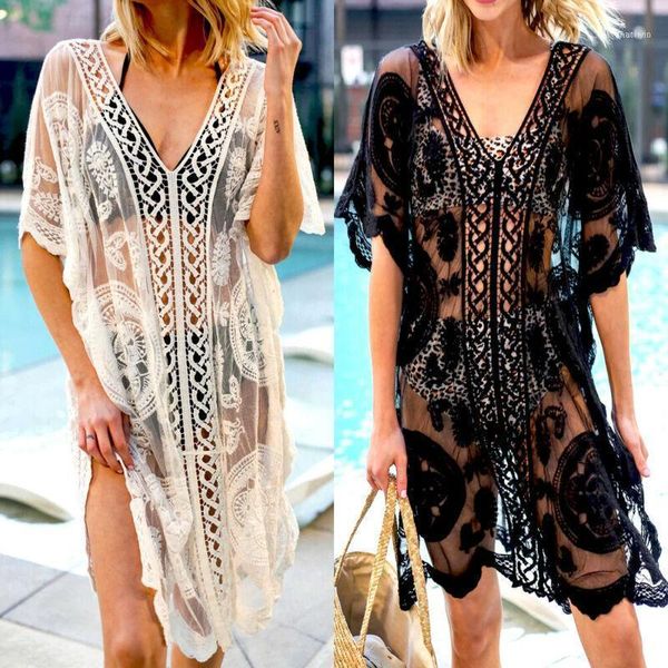 women lace crochet bikini cover up swimwear bathing suit summer beach mini dress batwing sleeve v neck hollow floral swimsuit1, White;black
women lace crochet bikini cover up swimwear bathing suit summer beach mini dress batwing sleeve v neck hollow floral swimsuit1, White;black