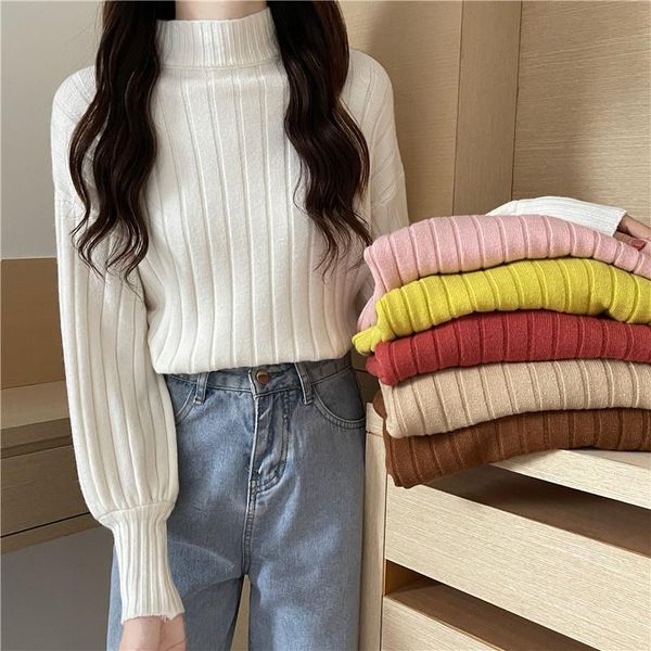 women's sweaters autumn and winter korean 2021 versatile fashion solid color half high round neck pullover long sleeve knitted sweater, White;black
women's sweaters autumn and winter korean 2021 versatile fashion solid color half high round neck pullover long sleeve knitted sweater, White;black