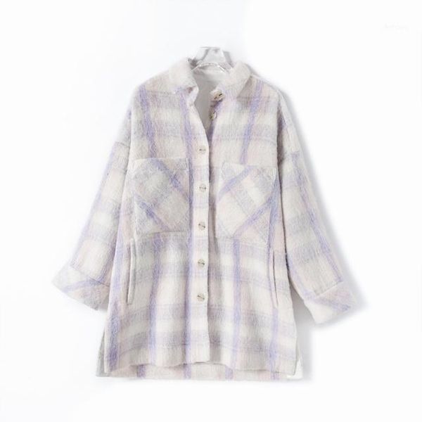 women's wool & blends elfstyle female blend contrast color plaid long sleeve turn-down collar jacket outerwear top, Black 
women's wool & blends elfstyle female blend contrast color plaid long sleeve turn-down collar jacket outerwear top, Black