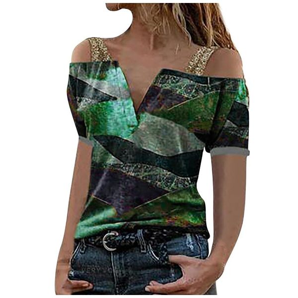 women's t-shirt geometric print t shirt women v-neck short sleeve off the shoulder tshirt casual loose t-shirts poleras, White
women's t-shirt geometric print t shirt women v-neck short sleeve off the shoulder tshirt casual loose t-shirts poleras, White