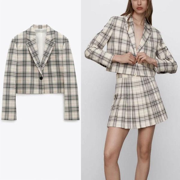 women's suits & blazers 2021 casual plaid cropped blazer women long sleeve single button vintage coat woman fashion spring, White;black
women's suits & blazers 2021 casual plaid cropped blazer women long sleeve single button vintage coat woman fashion spring, White;black